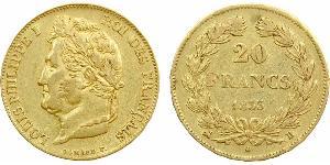 20 Franc Monarquía de Julio (1830-1848) Oro Luis Felipe I de Francia  (1773 -1850)