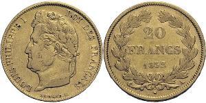 20 Franc Monarquía de Julio (1830-1848) Oro Luis Felipe I de Francia  (1773 -1850)