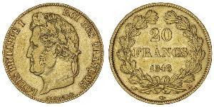 20 Franc Monarquía de Julio (1830-1848) Oro Luis Felipe I de Francia  (1773 -1850)