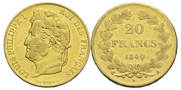20 Franc Monarquía de Julio (1830-1848) Oro Luis Felipe I de Francia  (1773 -1850)