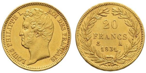 20 Franc Monarquía de Julio (1830-1848) Oro Luis Felipe I de Francia  (1773 -1850)