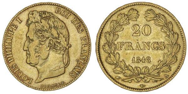 20 Franc Monarquía de Julio (1830-1848) Oro Luis Felipe I de Francia  (1773 -1850)