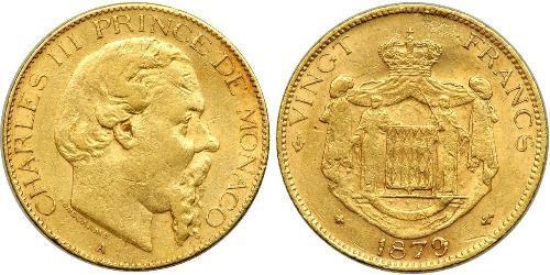 20 Franc Mónaco Oro Carlos III de Mónaco (1818-1889)