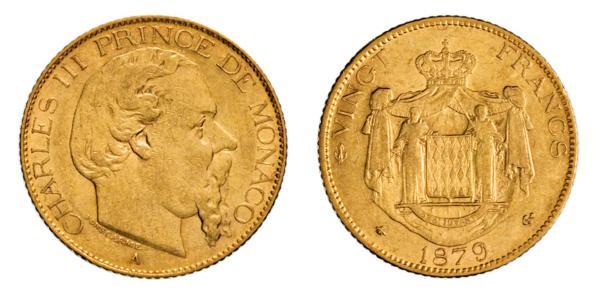 20 Franc Mónaco Oro Carlos III de Mónaco (1818-1889)