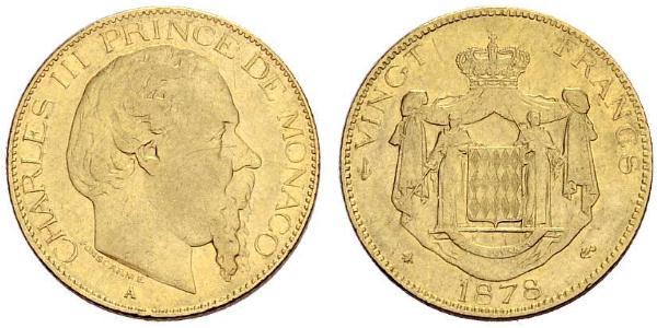 20 Franc Mónaco Oro Carlos III de Mónaco (1818-1889)