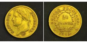 20 Franc Primer Imperio francés (1804-1814) Oro Napoleón Bonaparte(1769 - 1821)