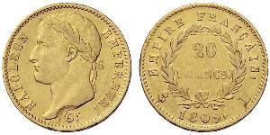 20 Franc Primer Imperio francés (1804-1814) Oro Napoleón Bonaparte(1769 - 1821)
