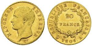 20 Franc Primer Imperio francés (1804-1814) Oro Napoleón Bonaparte(1769 - 1821)