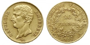 20 Franc Primer Imperio francés (1804-1814) Oro Napoleón Bonaparte(1769 - 1821)