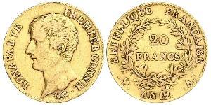 20 Franc Primer Imperio francés (1804-1814) Oro Napoleón Bonaparte(1769 - 1821)