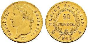 20 Franc Primer Imperio francés (1804-1814) Oro Napoleón Bonaparte(1769 - 1821)
