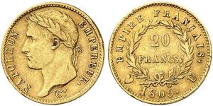 20 Franc Primer Imperio francés (1804-1814) Oro Napoleón Bonaparte(1769 - 1821)