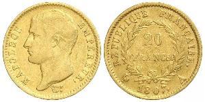 20 Franc Primer Imperio francés (1804-1814) Oro Napoleón Bonaparte(1769 - 1821)