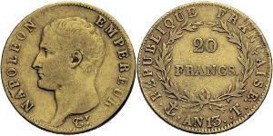 20 Franc Primer Imperio francés (1804-1814) Oro Napoleón Bonaparte(1769 - 1821)