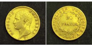 20 Franc Primer Imperio francés (1804-1814) Oro Napoleón Bonaparte(1769 - 1821)