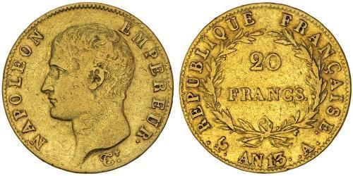 20 Franc Primer Imperio francés (1804-1814) Oro Napoleón Bonaparte(1769 - 1821)