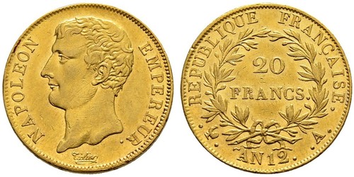 20 Franc Primer Imperio francés (1804-1814) Oro Napoleón Bonaparte(1769 - 1821)