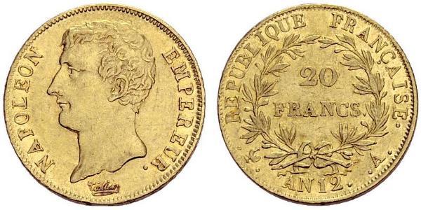 20 Franc Primer Imperio francés (1804-1814) Oro Napoleón Bonaparte(1769 - 1821)