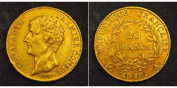 20 Franc Primer Imperio francés (1804-1814) Oro Napoleón Bonaparte(1769 - 1821)