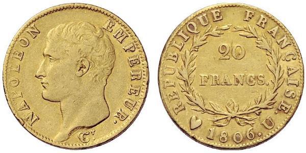20 Franc Primer Imperio francés (1804-1814) Oro Napoleón Bonaparte(1769 - 1821)