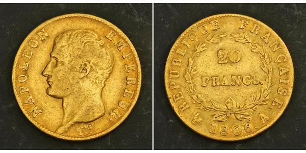 20 Franc Primer Imperio francés (1804-1814) Oro Napoleón Bonaparte(1769 - 1821)