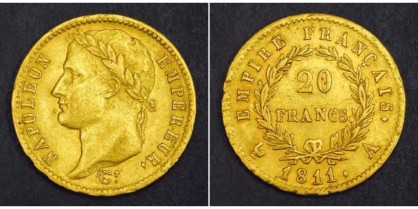 20 Franc Primer Imperio francés (1804-1814) Oro Napoleón Bonaparte(1769 - 1821)