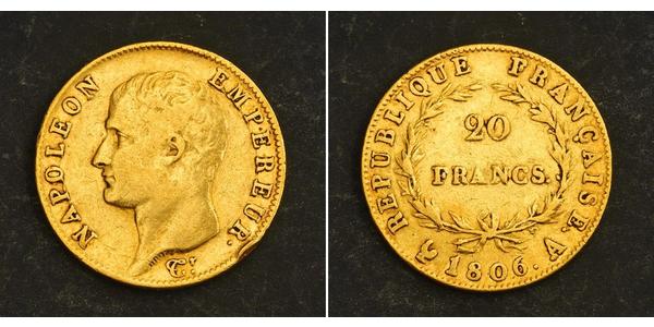 20 Franc Primer Imperio francés (1804-1814) Oro Napoleón Bonaparte(1769 - 1821)