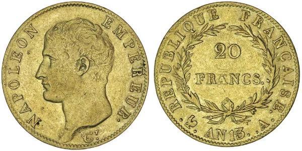 20 Franc Primer Imperio francés (1804-1814) Oro Napoleón Bonaparte(1769 - 1821)