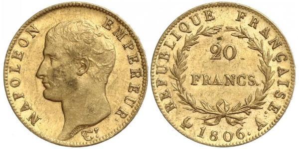 20 Franc Primer Imperio francés (1804-1814) Oro Napoleón Bonaparte(1769 - 1821)