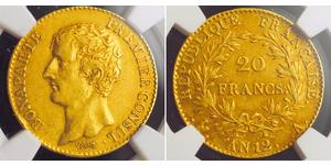 20 Franc Primo Impero francese (1804-1814) Oro Napoleone Bonaparte(1769 - 1821)