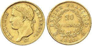 20 Franc Primo Impero francese (1804-1814) Oro Napoleone Bonaparte(1769 - 1821)