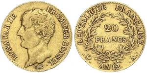 20 Franc Primo Impero francese (1804-1814) Oro Napoleone Bonaparte(1769 - 1821)