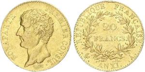 20 Franc Primo Impero francese (1804-1814) Oro Napoleone Bonaparte(1769 - 1821)
