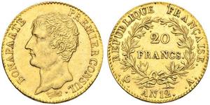 20 Franc Primo Impero francese (1804-1814) Oro Napoleone Bonaparte(1769 - 1821)