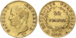 20 Franc Primo Impero francese (1804-1814) Oro Napoleone Bonaparte(1769 - 1821)