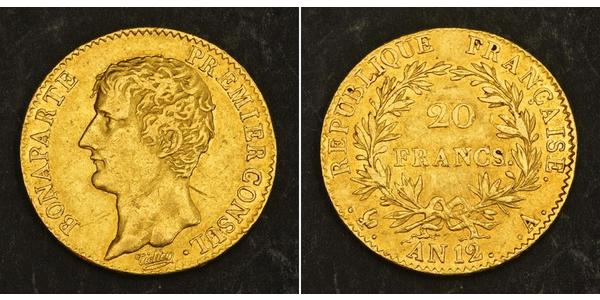 20 Franc Primo Impero francese (1804-1814) Oro Napoleone Bonaparte(1769 - 1821)