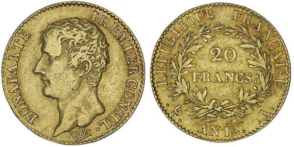 20 Franc Primo Impero francese (1804-1814) Oro Napoleone Bonaparte(1769 - 1821)
