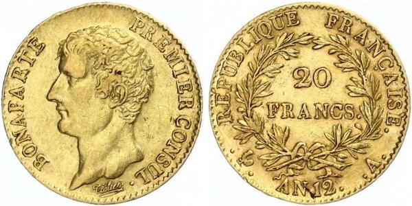 20 Franc Primo Impero francese (1804-1814) Oro Napoleone Bonaparte(1769 - 1821)