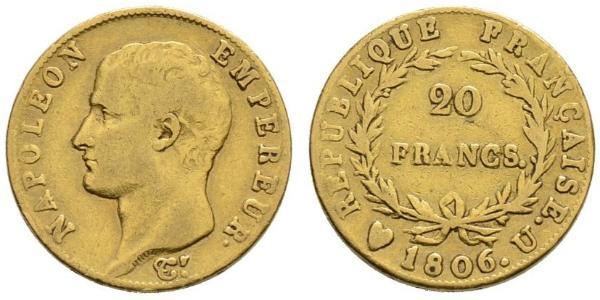 20 Franc Primo Impero francese (1804-1814) Oro Napoleone Bonaparte(1769 - 1821)