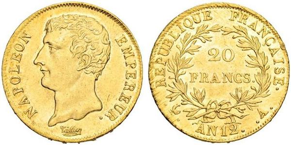 20 Franc Primo Impero francese (1804-1814) Oro Napoleone Bonaparte(1769 - 1821)