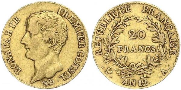 20 Franc Primo Impero francese (1804-1814) Oro Napoleone Bonaparte(1769 - 1821)