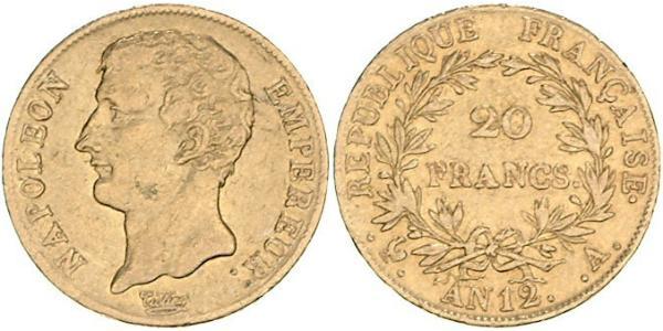 20 Franc Primo Impero francese (1804-1814) Oro Napoleone Bonaparte(1769 - 1821)