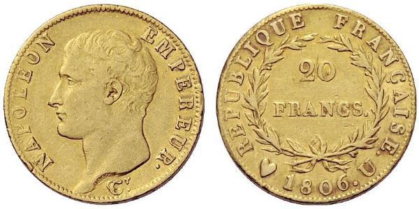 20 Franc Primo Impero francese (1804-1814) Oro Napoleone Bonaparte(1769 - 1821)