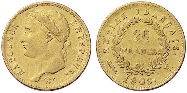 20 Franc Primo Impero francese (1804-1814) Oro Napoleone Bonaparte(1769 - 1821)