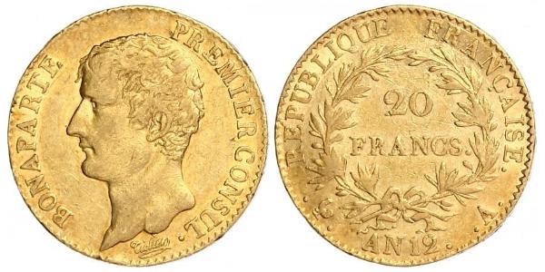 20 Franc Primo Impero francese (1804-1814) Oro Napoleone Bonaparte(1769 - 1821)