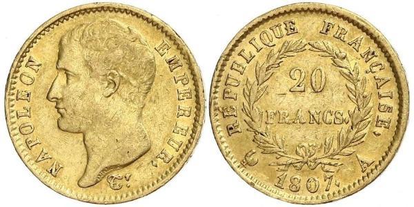 20 Franc Primo Impero francese (1804-1814) Oro Napoleone Bonaparte(1769 - 1821)