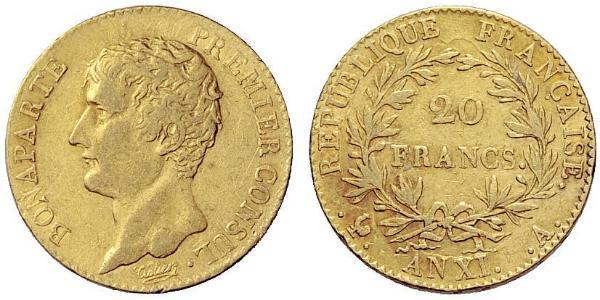 20 Franc Primo Impero francese (1804-1814) Oro Napoleone Bonaparte(1769 - 1821)