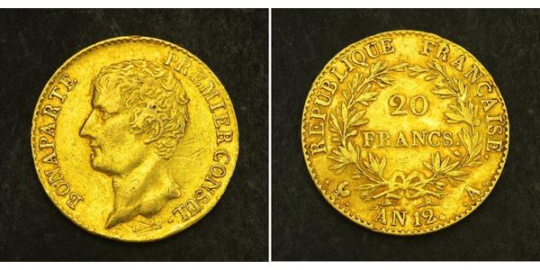 20 Franc Primo Impero francese (1804-1814) Oro Napoleone Bonaparte(1769 - 1821)