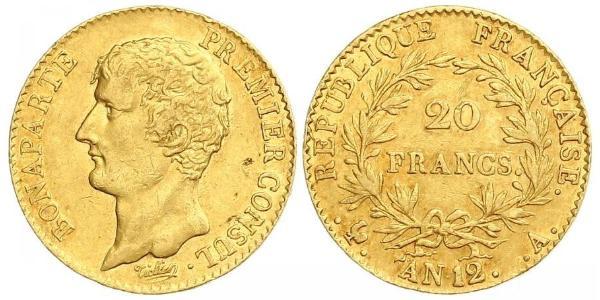 20 Franc Primo Impero francese (1804-1814) Oro Napoleone Bonaparte(1769 - 1821)