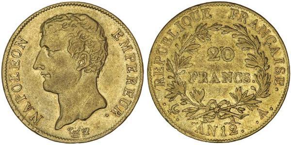 20 Franc Primo Impero francese (1804-1814) Oro Napoleone Bonaparte(1769 - 1821)